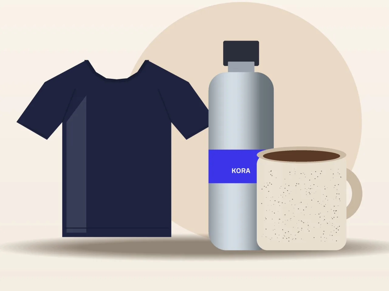Tee, bottle and mug from the collection
